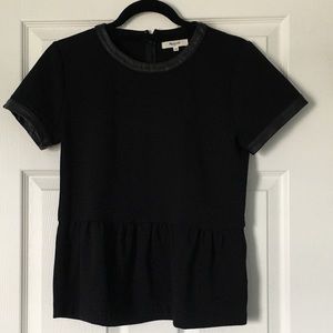 Black, peplum, Madewell top with leather trim